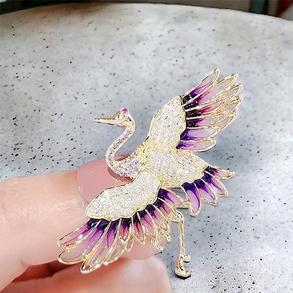 Chinese Style Crane Purple Brooch Neckline Decoration #202410090